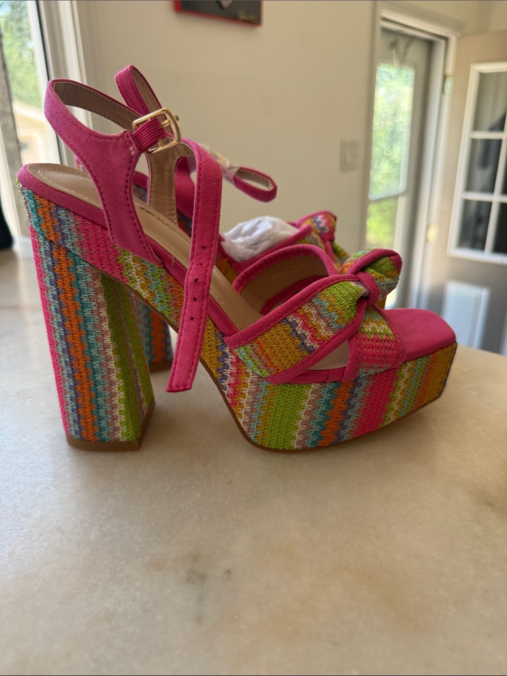 Fashion Nova Hot Pink Embroidered Bow Slingback Heels - Picture 4 of 4